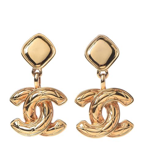 chanel cc gold earrings|Chanel gold clip on earrings.